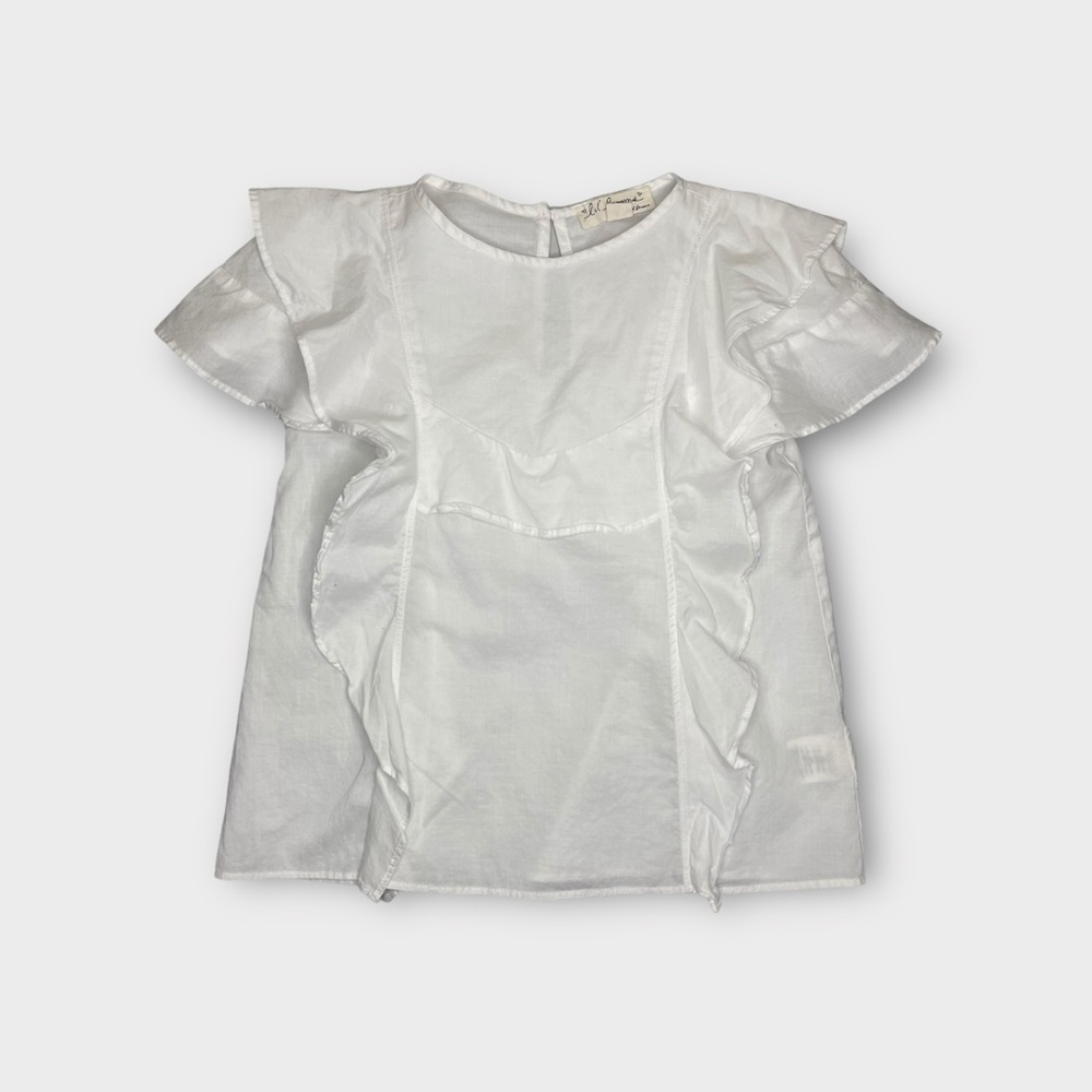 For Love & Lemons Lil Lemons White Ruffle Trim Organic Top